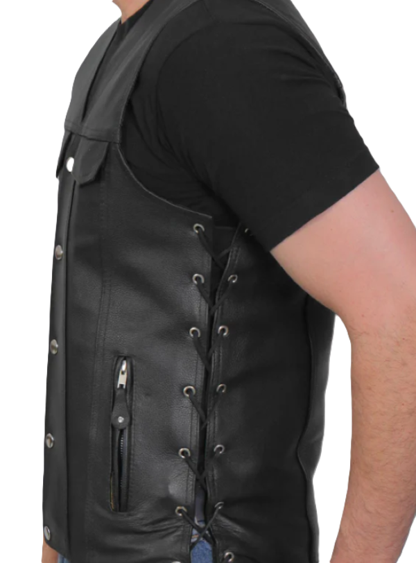 Bikers Attic Mens 6 Pocket Leather Motorcycle Vest - Image 3