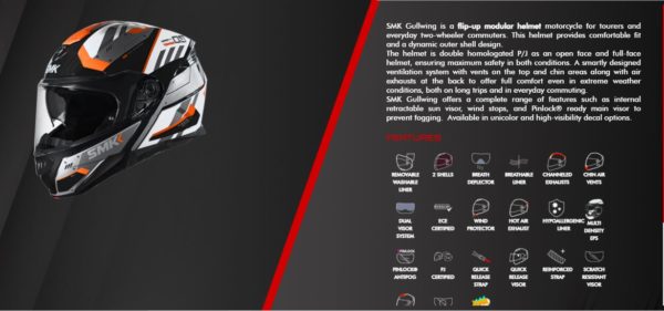 SMK Gullwing Matt Black Helmet TSS Flip Up Helmet - Image 2