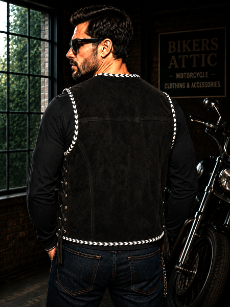 Bikers Attic Black & White Braided Suede Vests - Image 2