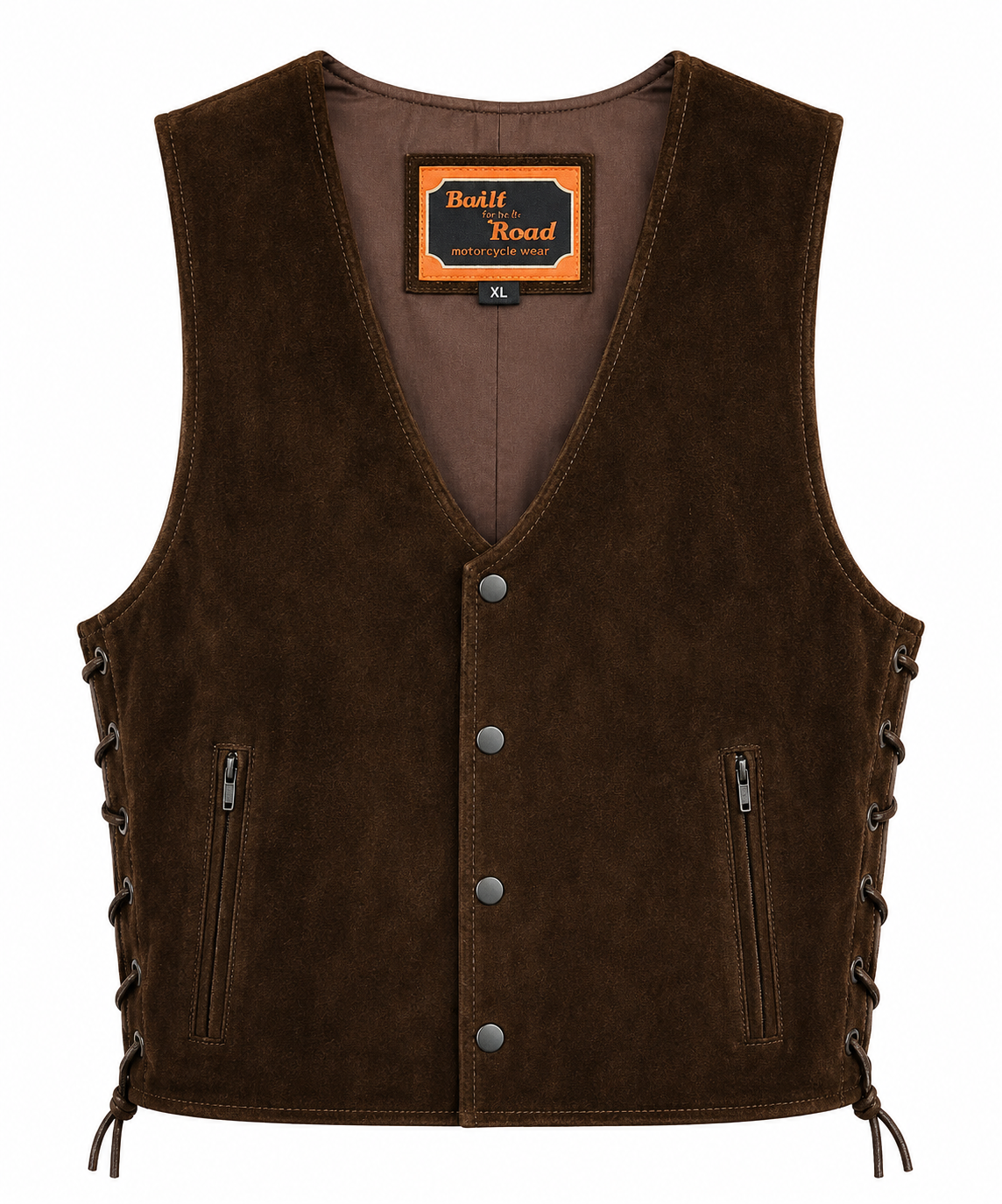 Men's Brown Suede Vest With A Deep V Front - Image 2