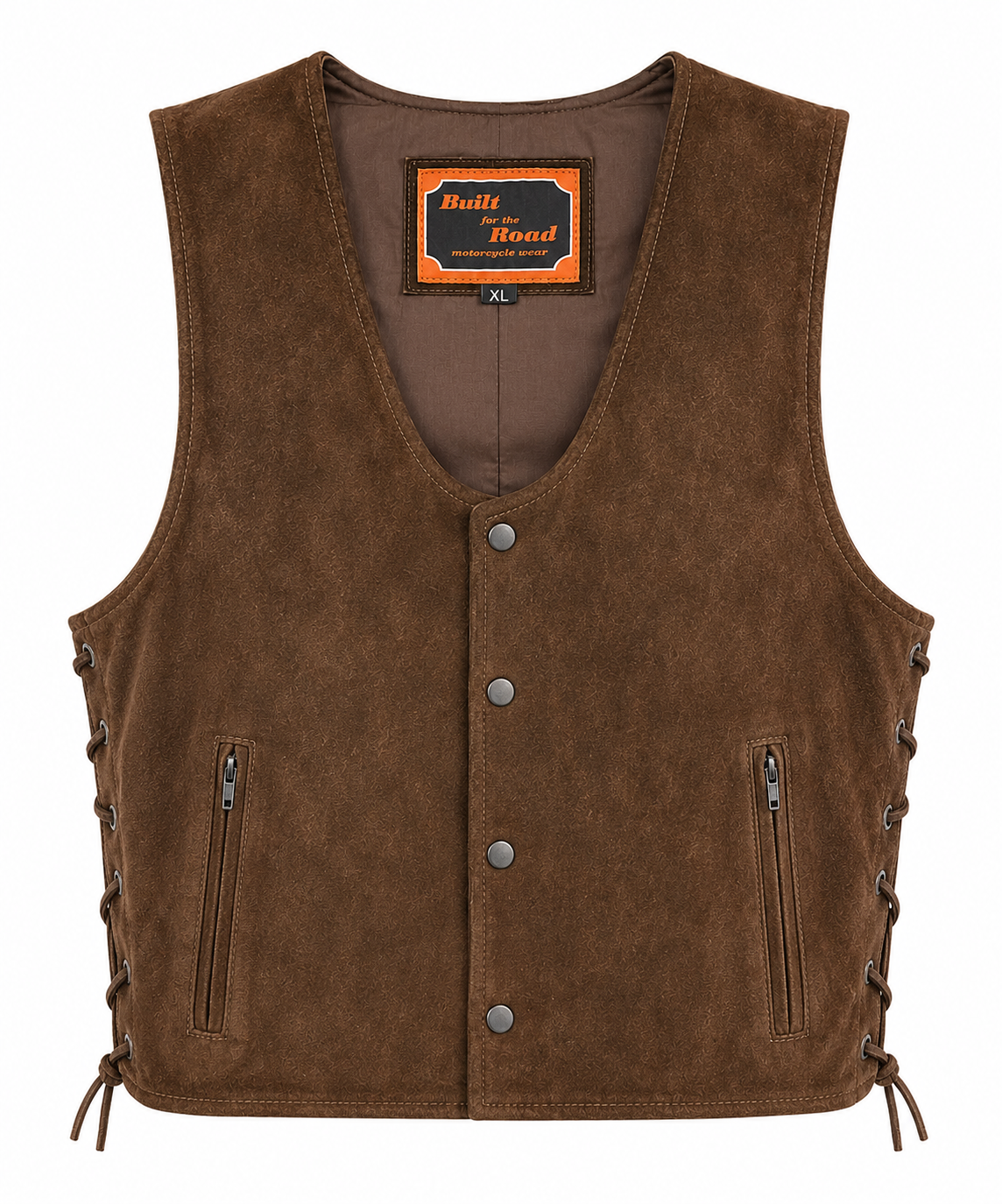 Men's Brown Suede Vest With A Deep V Front - Image 3